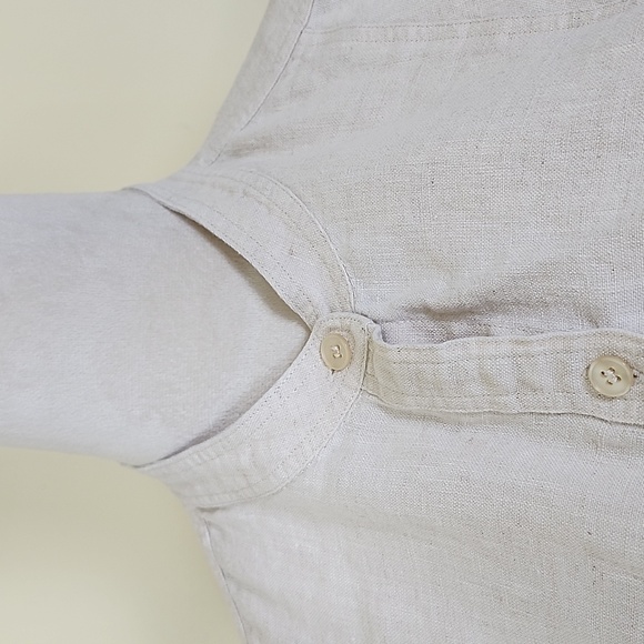 Madison & Max Women's Classic 100% Linen Beige Long Sleeve Button Down Blouse - Picture 8 of 13